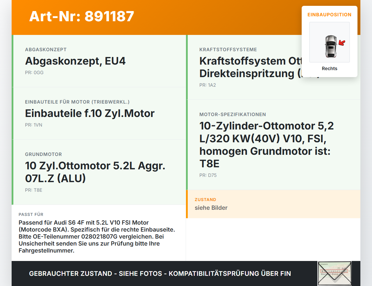 Audi A6 4F C6 04-08 5,2 320KW Luftmassenmesser Rechts Audi A6 4F C6 04-08 30.11.2006 07L133836AE 028021807G... Vorschau 3
