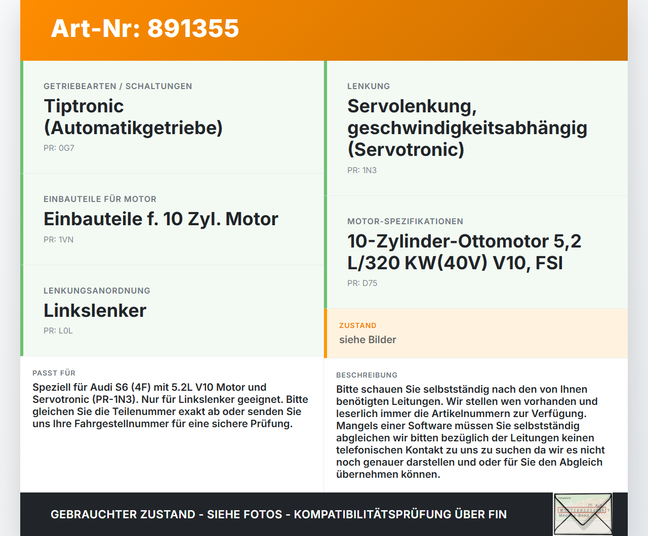 Audi A6 4F C6 04-08 5,2 320KW Servo Schlauch Servoleitung Pos.2 Audi A6 4F C6 04-08 30.11.2006 4F0317812A gebraucht Vorschau 3