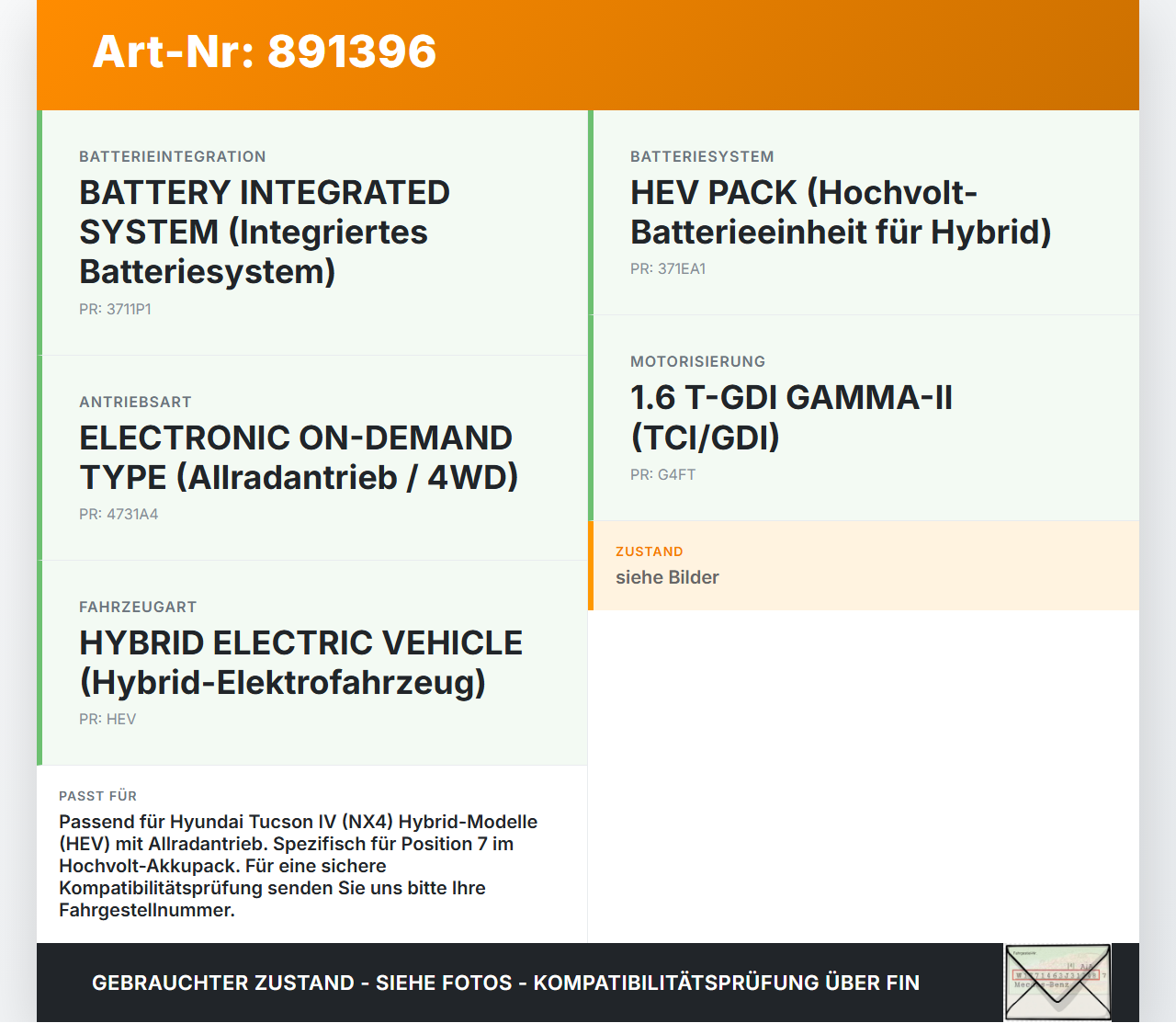 Hyundai Tucson IV NX4 20-23 Hochvolt Zelle Akku Hybrid Batterie HV Pos.7 Hyundai Tucson IV NX4 20-23 31.08.2021... Vorschau 3