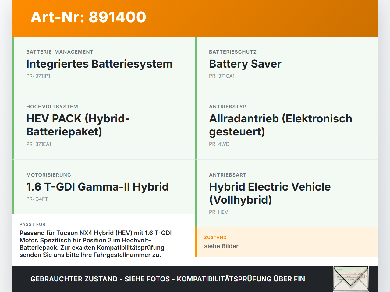 Hyundai Tucson IV NX4 20-23 Hochvolt Zelle Akku Hybrid Batterie HV Pos.2 Hyundai Tucson IV NX4 20-23 31.08.2021... Vorschau 3