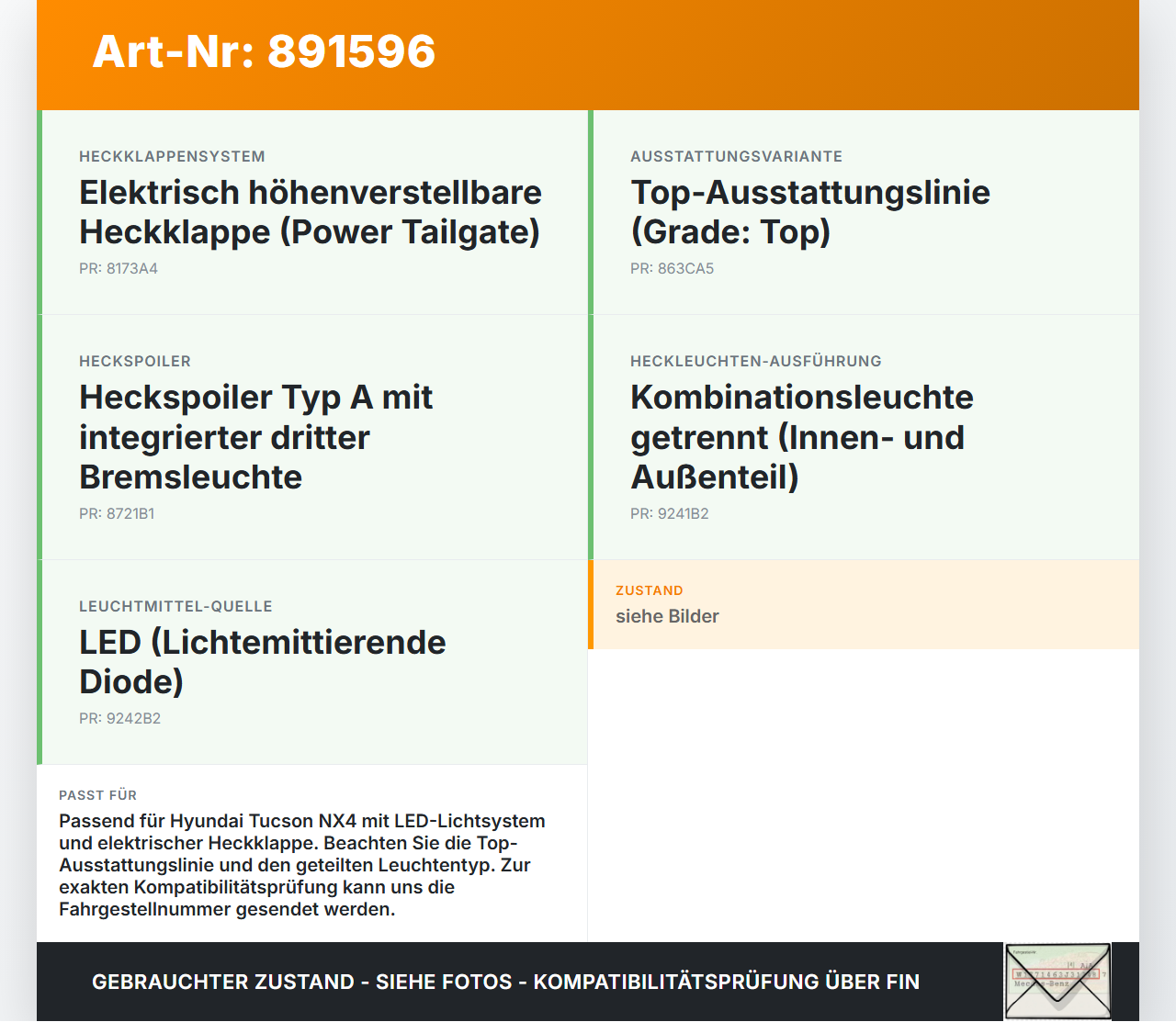 Hyundai Tucson IV NX4 20-23 Rücklicht Mitte für Heckklappe Hyundai Tucson IV NX4 20-23 31.08.2021 gebraucht Vorschau 3
