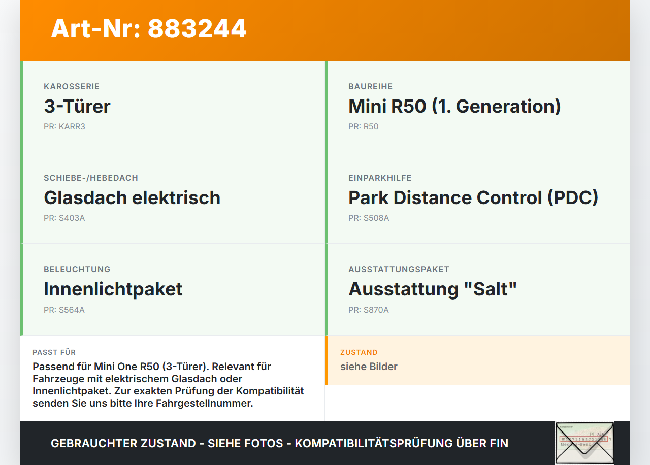 Mini One R50 01-06 Kontaktschalter Schalter Mini One R50 01-06 04.09.2002 61311480861 gebraucht Vorschau 3