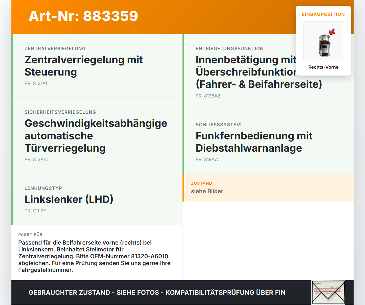 Hyundai I30 GD 11-15 Lim Türschloss m. ZV Stellmotor Rechts Vorne Hyundai I30 GD 11-15 09.07.2014 81320-A6010... Vorschau 3