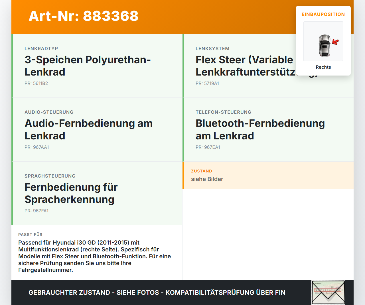Hyundai I30 GD 11-15 Lenkradschalter Multifunktionstasten Schalter für Lenkrad Rechts Hyundai I30 GD 11-15... Vorschau 3