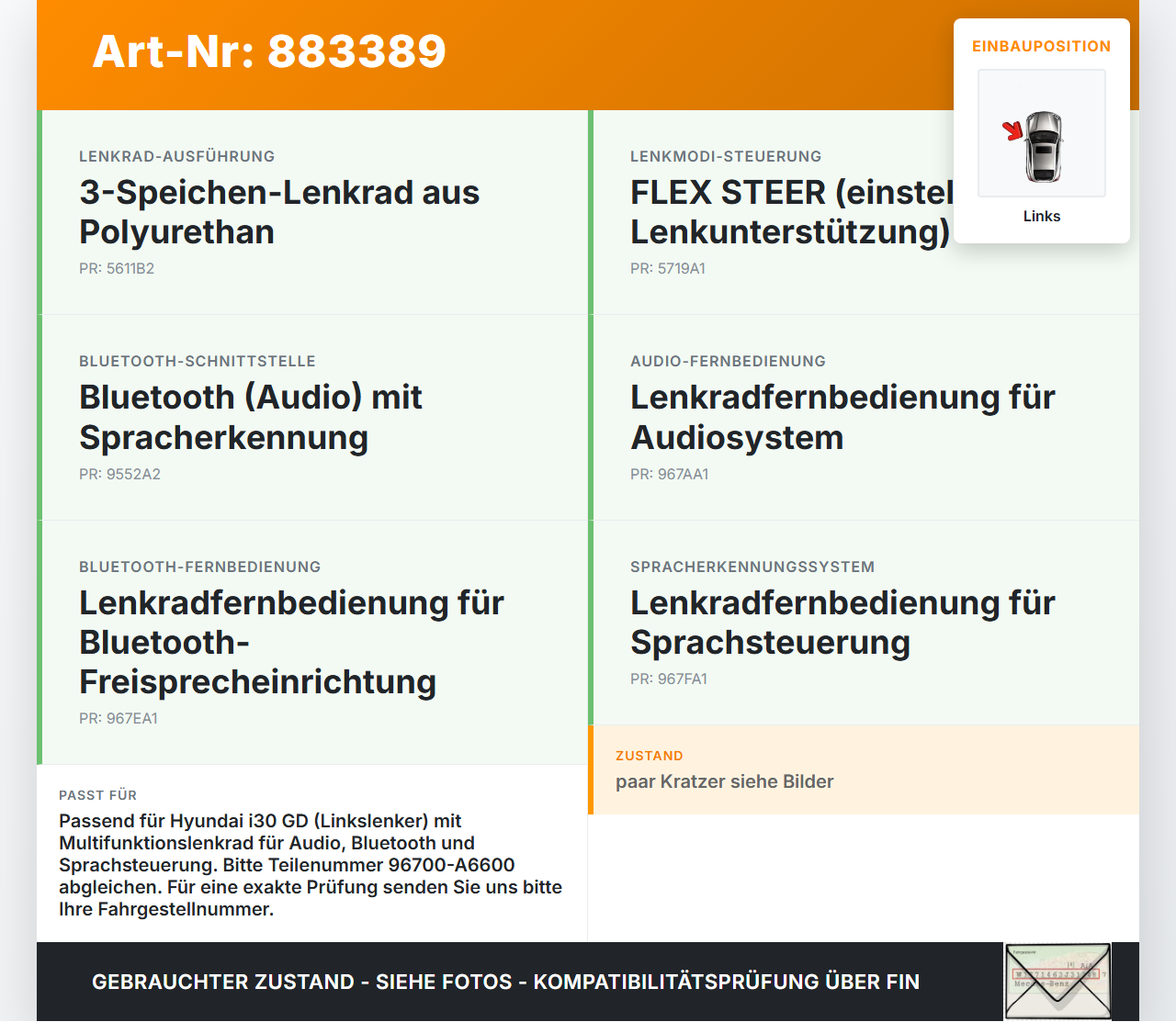 Hyundai I30 GD 11-15 Lenkradschalter Multifunktionstasten Schalter für Lenkrad Links Hyundai I30 GD 11-15... Vorschau 3