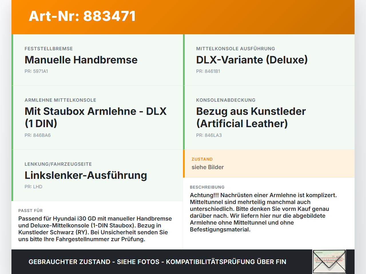 Hyundai I30 GD 11-15 Armlehne Mittelarmlehne Auflage Hyundai I30 GD 11-15 09.07.2014 84660A-5000RY gebraucht Vorschau 3
