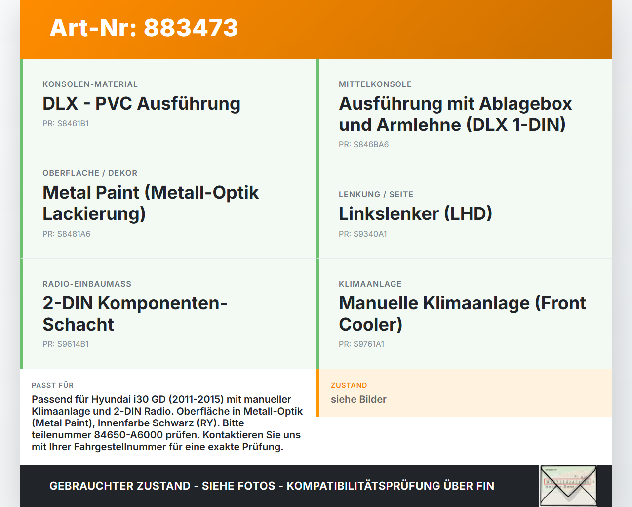 Hyundai I30 GD 11-15 Blende Einbaurahmen für Mittelkonsole Hyundai I30 GD 11-15 09.07.2014 84650-A6000 gebraucht Vorschau 3