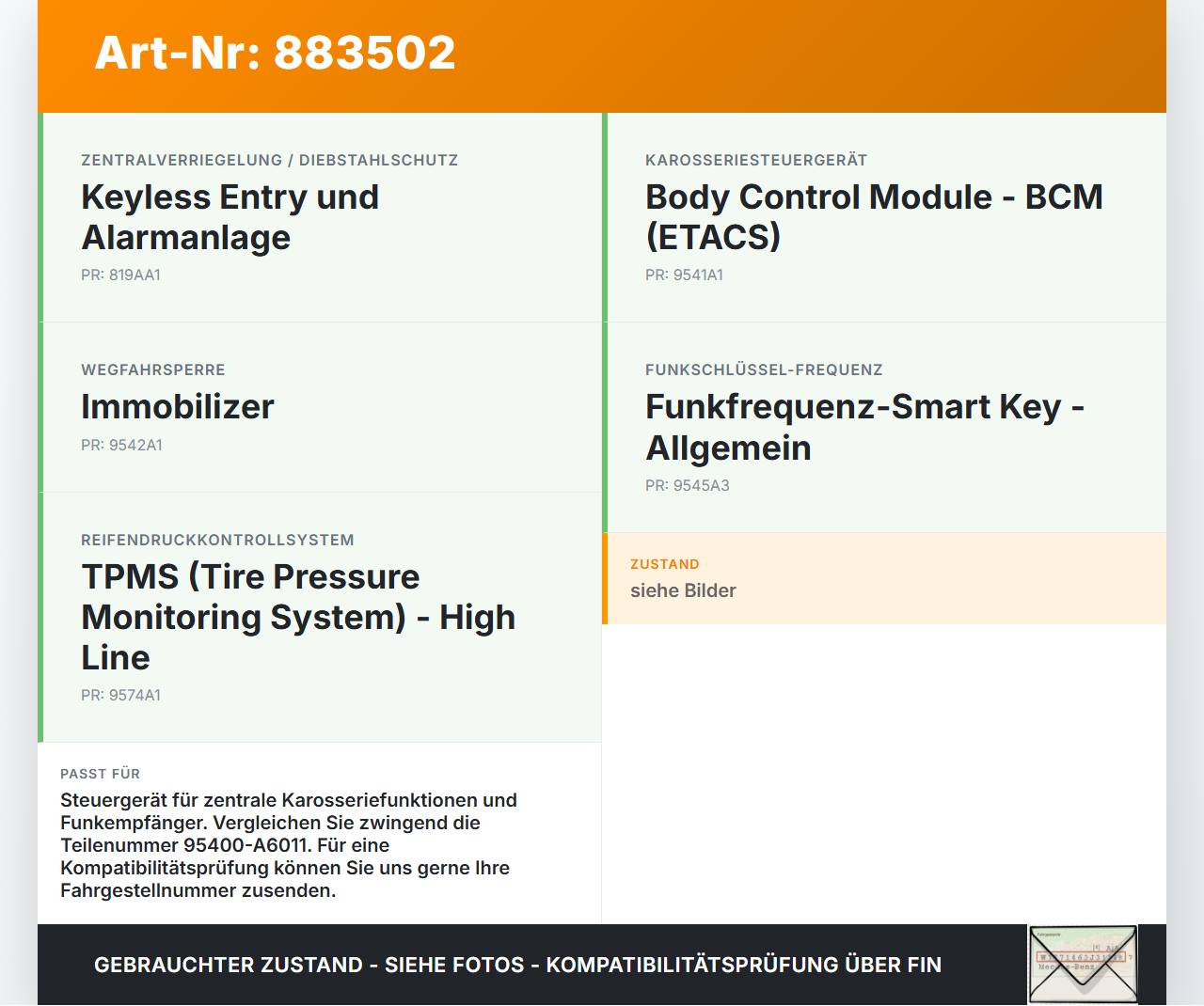 Hyundai I30 GD 11-15 Steuergerät ECU Modul BCM Receiver Hyundai I30 GD 11-15 09.07.2014 95400-A6011 gebraucht Vorschau 3
