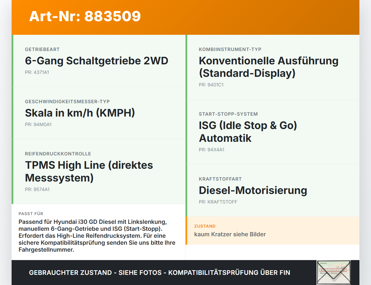 Hyundai I30 GD 11-15 CRDi 1,6 94KW Kombiinstrument Tacho Hyundai I30 GD 11-15 09.07.2014 94003A-6555 94003-A6554... Vorschau 3