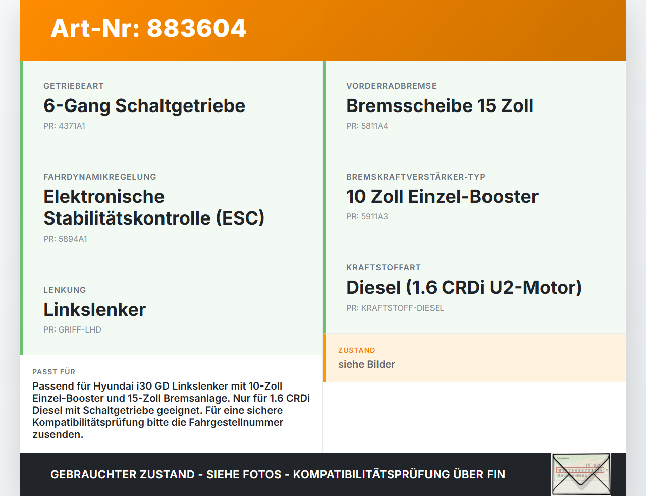 Hyundai I30 GD 11-15 CRDi 1,6 94KW Bremskraftverstärker Hyundai I30 GD 11-15 09.07.2014 58500-A5250 gebraucht Vorschau 3