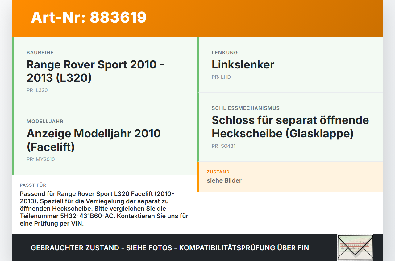 Range Rover Sport LS 10-13 Türschloss Schloss für Heckscheibe Klappe Range Rover Sport LS 10-13 21.10.2009... Vorschau 3