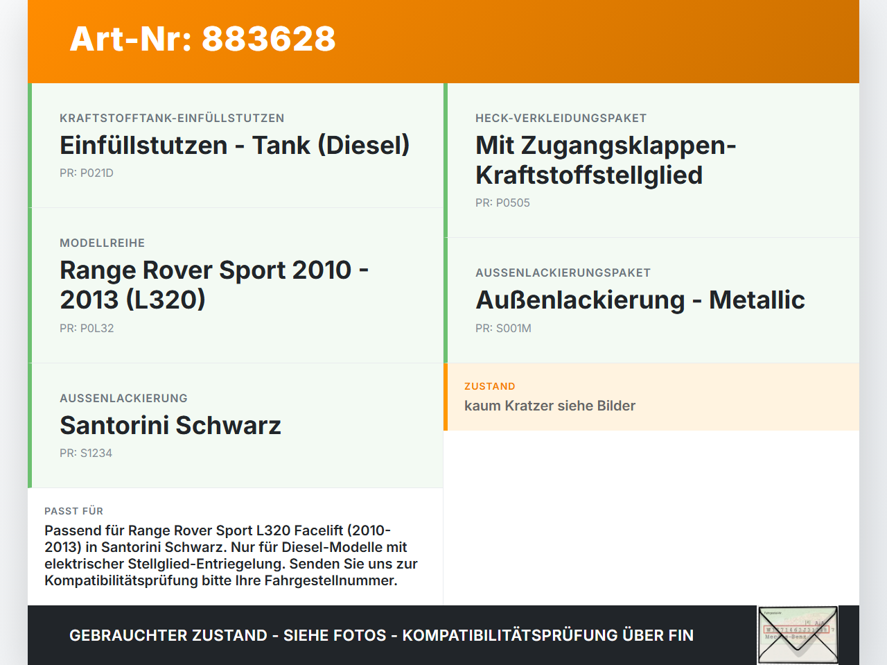 Range Rover Sport LS 10-13 Tankdeckel Tankklappe Range Rover Sport LS 10-13 21.10.2009 BPA790040 gebraucht Vorschau 3