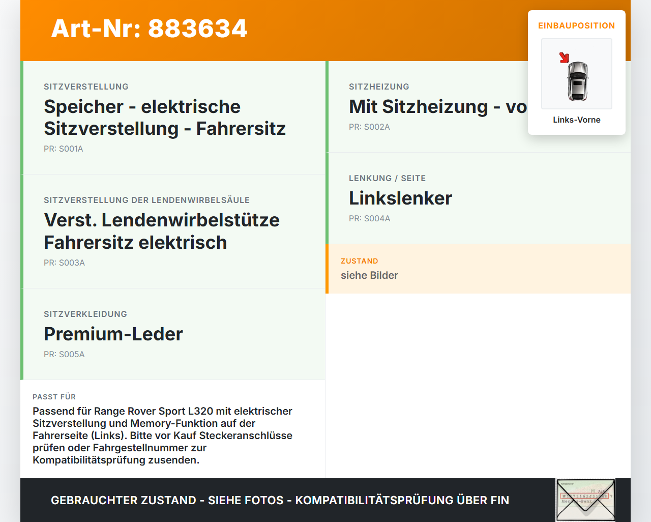 Range Rover Sport LS 10-13 Stellmotor für Elektr. Sitzverstellung Links Vorne Pos.1 Range Rover Sport LS 10-13... Vorschau 3
