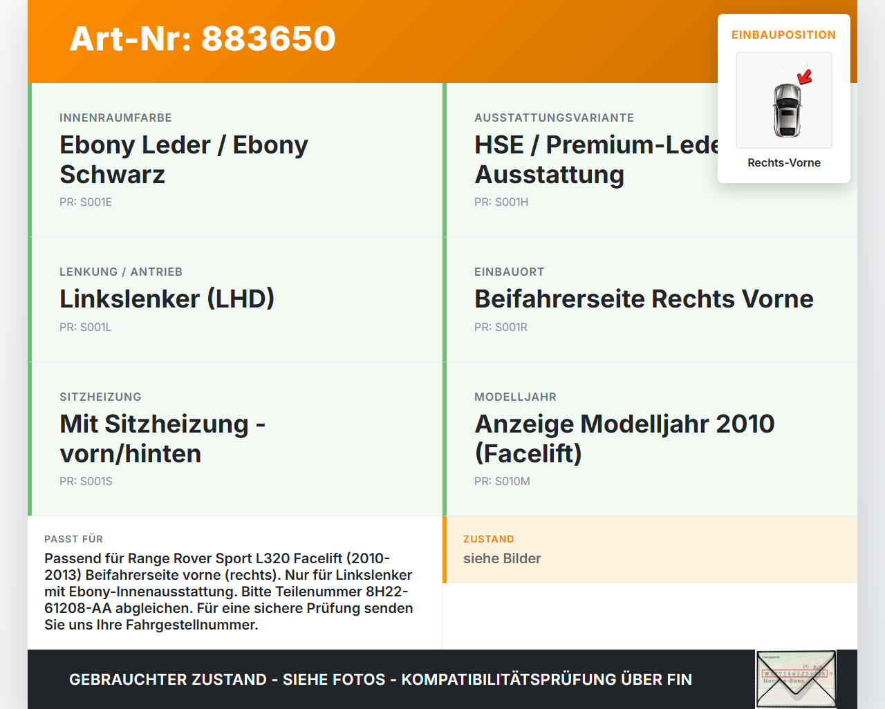Range Rover Sport LS 10-13 Gurtstraffer Beifahrer Rechts Vorne Range Rover Sport LS 10-13 21.10.2009 8H22-61208-AA... Vorschau 3