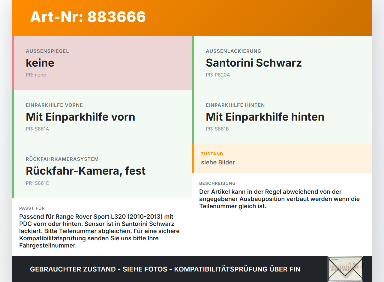 Range Rover Sport LS 10-13 Abstands Sensor Parksensor PDC H4 Range Rover Sport LS 10-13 21.10.2009 LR010927 gebraucht Vorschau 3