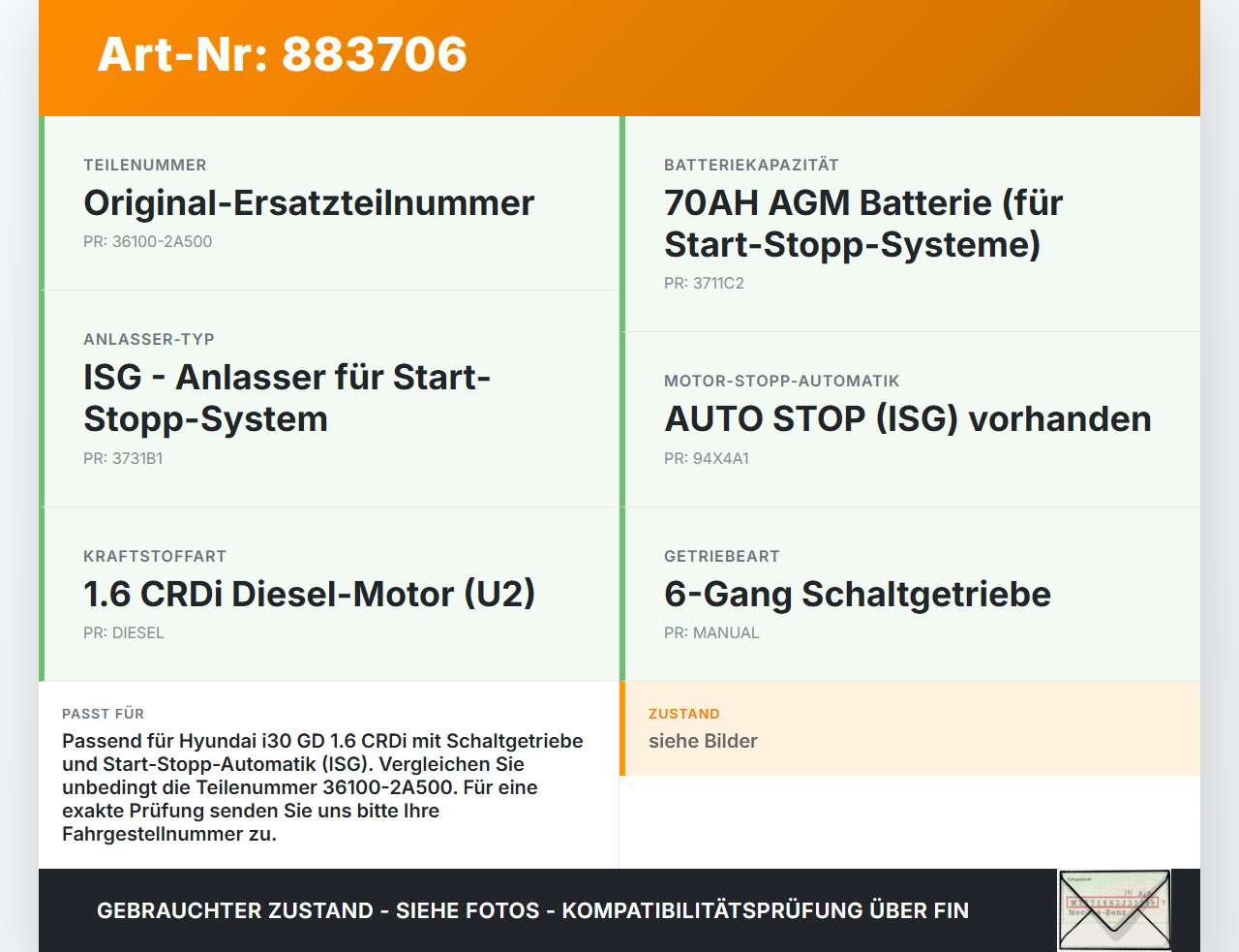 Hyundai I30 GD 11-15 CRDi 1,6 94KW Anlasser Starter Hyundai I30 GD 11-15 09.07.2014 361002A500 36100-2A500... Vorschau 3