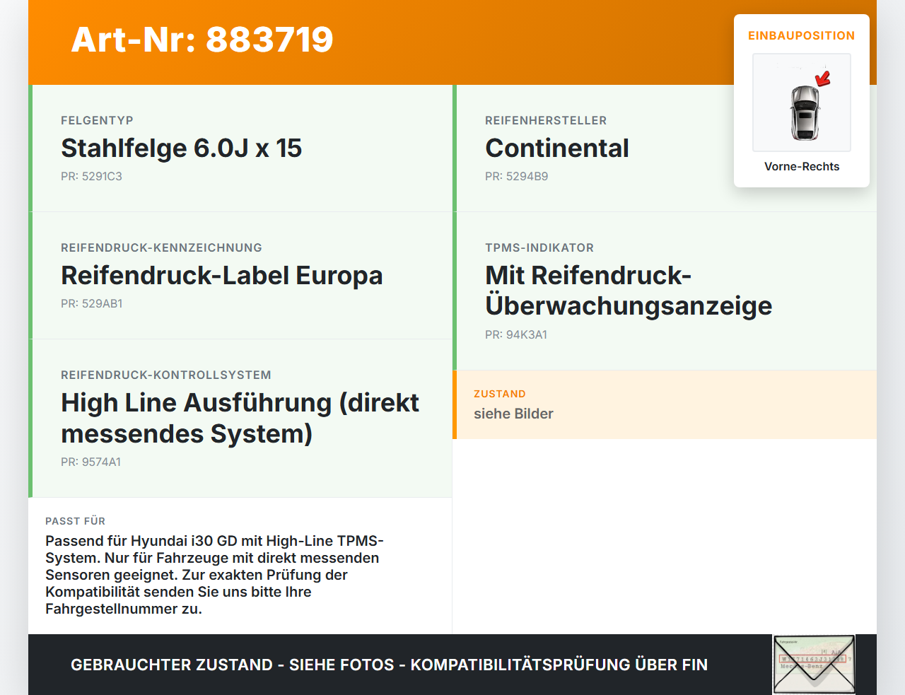 Hyundai I30 GD 11-15 Reifendruck Sensor Radsensor Reifendrucksensor Vorne Rechts Hyundai I30 GD 11-15 09.07.2014... Vorschau 3