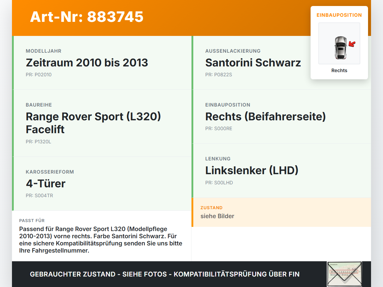 Range Rover Sport LS 10-13 Scharnier Motorhaube Motorhaubenscharnier Rechts Range Rover Sport LS 10-13 21.10.2009... Vorschau 3