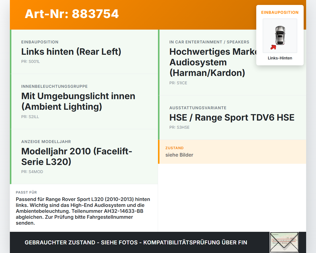 Range Rover Sport LS 10-13 Kabelbaum für Tür und Fensterheber Links Hinten Range Rover Sport LS 10-13 21.10.2009... Vorschau 3