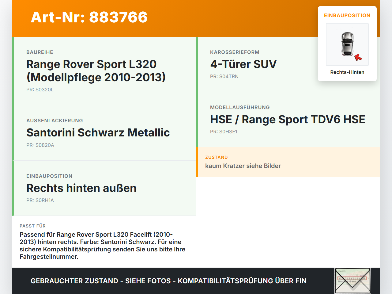 Range Rover Sport LS 10-13 Türleiste Beplankung Rechts Hinten Aussen Range Rover Sport LS 10-13 21.10.2009... Vorschau 3
