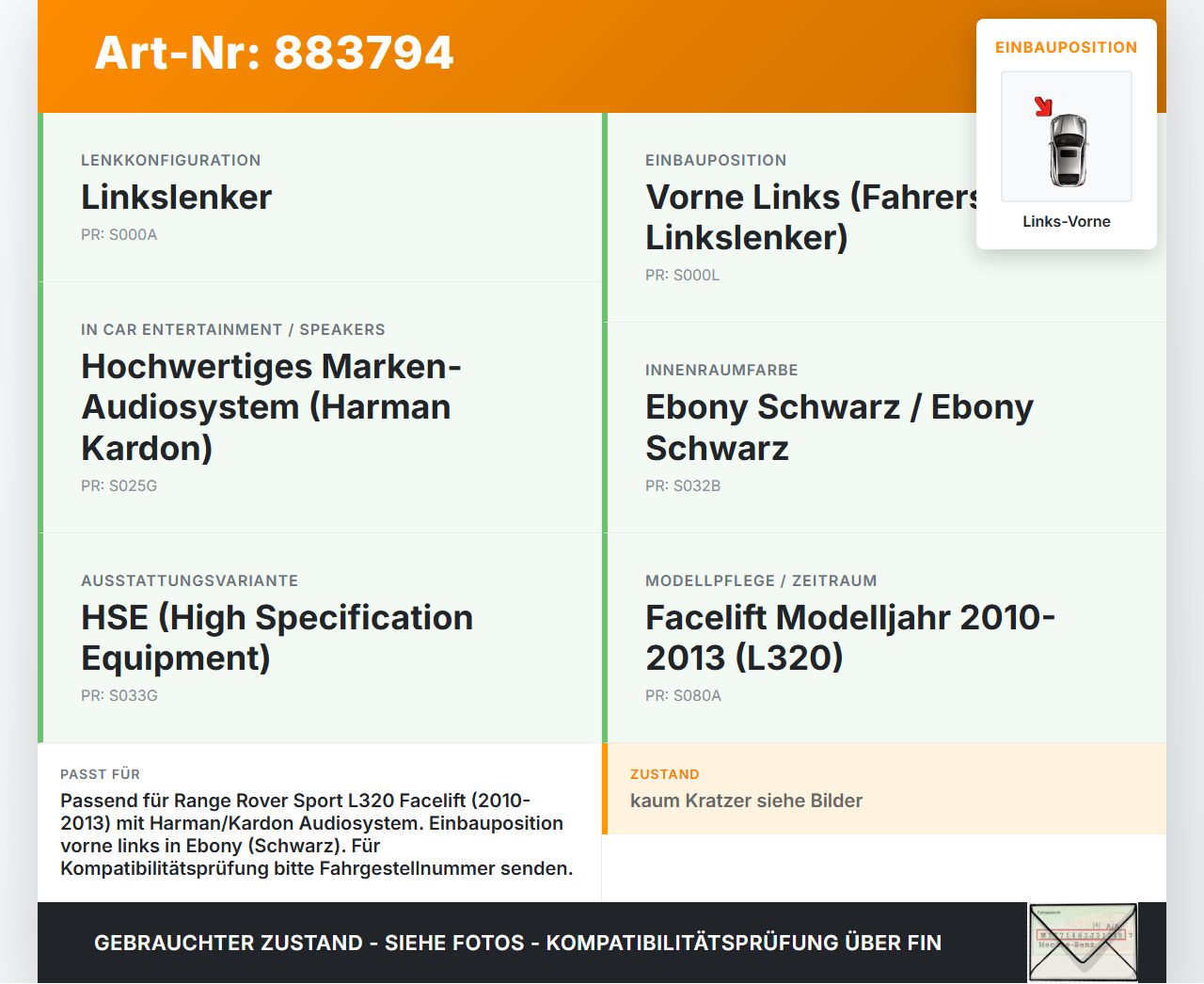 Range Rover Sport LS 10-13 Lautsprecher Hochtöner Links Vorne Orig. Harman Kardon Range Rover Sport LS 10-13... Vorschau 3
