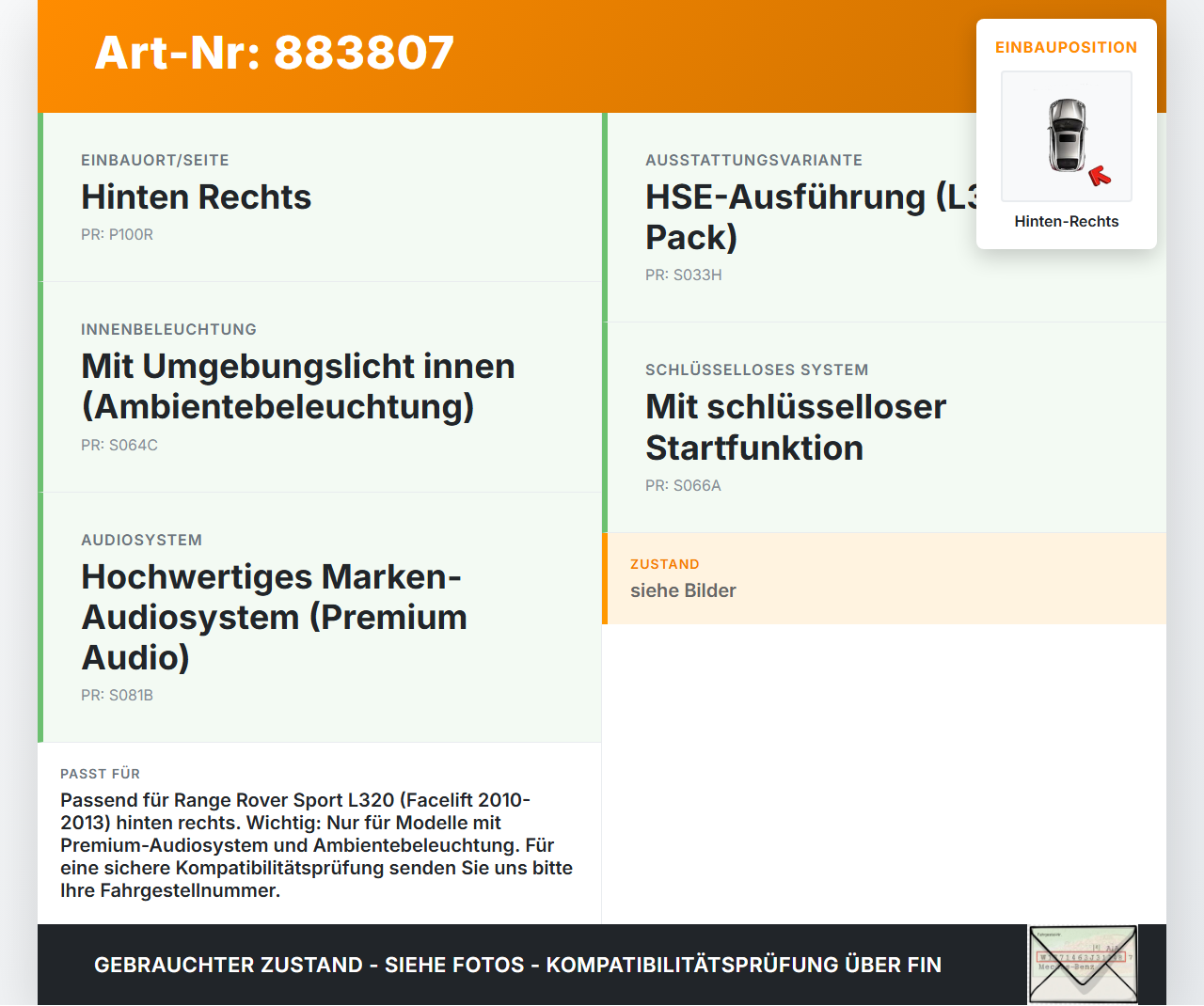 Range Rover Sport LS 10-13 Kabelbaum Leitungssatz für Tür und Fensterheber Hinten Rechts Range Rover Sport LS 10-13... Vorschau 3