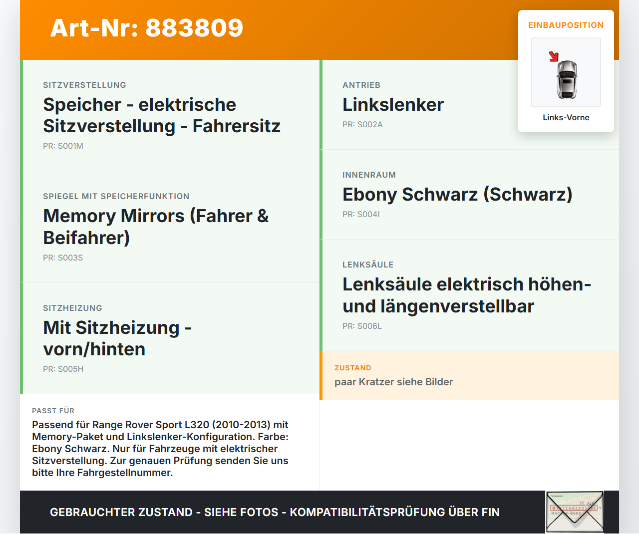 Range Rover Sport LS 10-13 Schalter Memory für Fahrer Sitz Links Vorne Range Rover Sport LS 10-13 21.10.2009... Vorschau 3