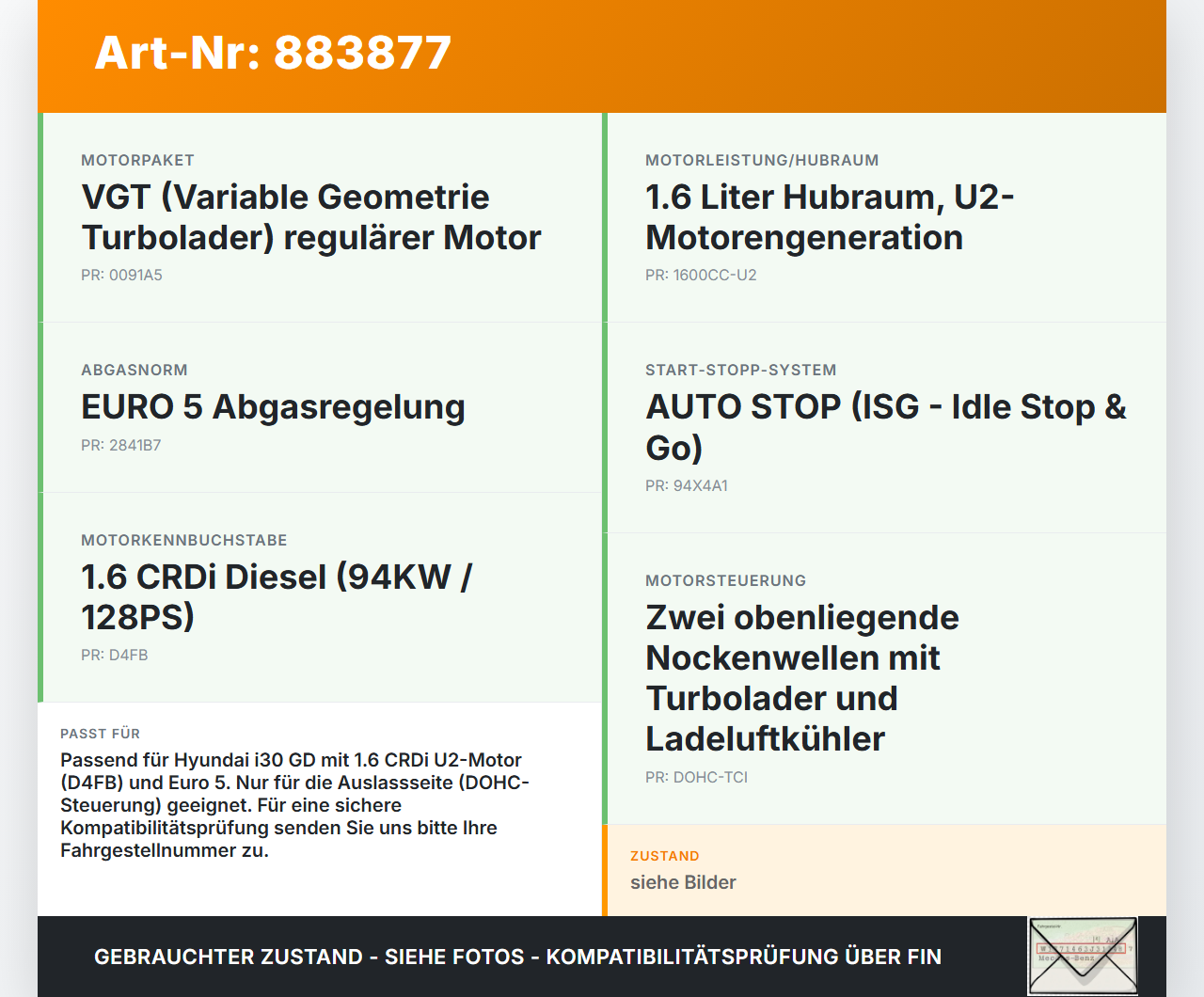Hyundai I30 GD 11-15 CRDi 1,6 94KW D4FB R43E Nockenwelle Auslass Hyundai I30 GD 11-15 09.07.2014 24100-2A200 gebraucht Vorschau 3