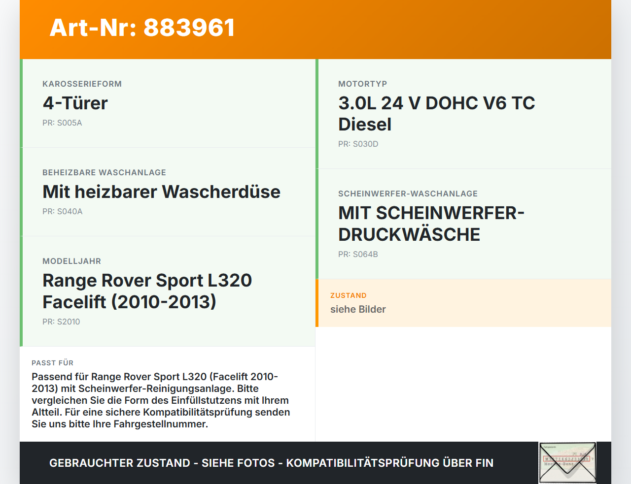 Range Rover Sport LS 10-13 TdV6 3,0 180KW Waschwasser Einfüllstutzen Range Rover Sport LS 10-13 21.10.2009 gebraucht Vorschau 3