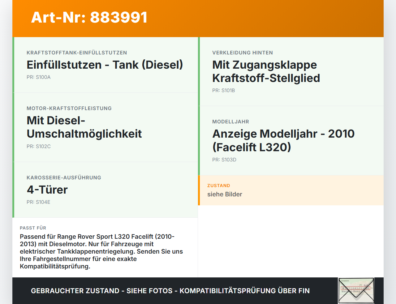 Range Rover Sport LS 10-13 Tankdeckel Stellmotor Tankklappenmotor Range Rover Sport LS 10-13 21.10.2009 FSG5000... Vorschau 3