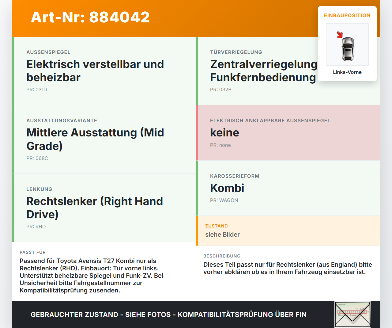 Toyota Avensis T27 08-11 Kombi RHD Kabelbaum Tür und Fensterheber Links Vorne Toyota Avensis T27 08-11 24.04.2009... Vorschau 3