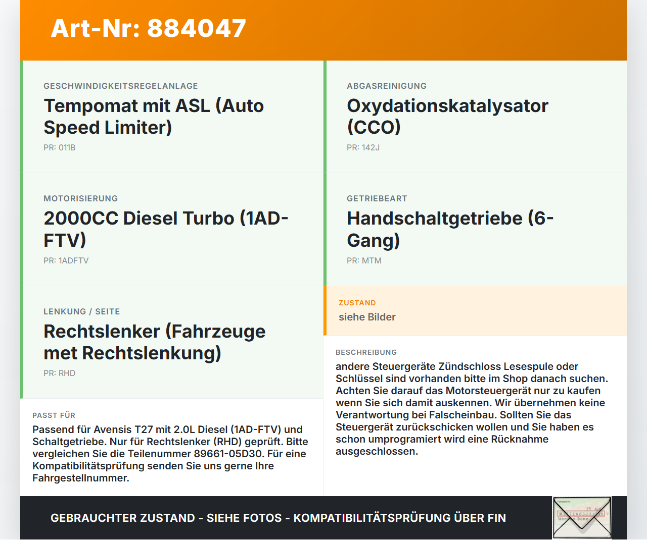 Toyota Avensis T27 08-11 2,0 93KW Motor Steuergerät SG Motorsteuergerät Toyota Avensis T27 08-11 24.04.2009... Vorschau 3