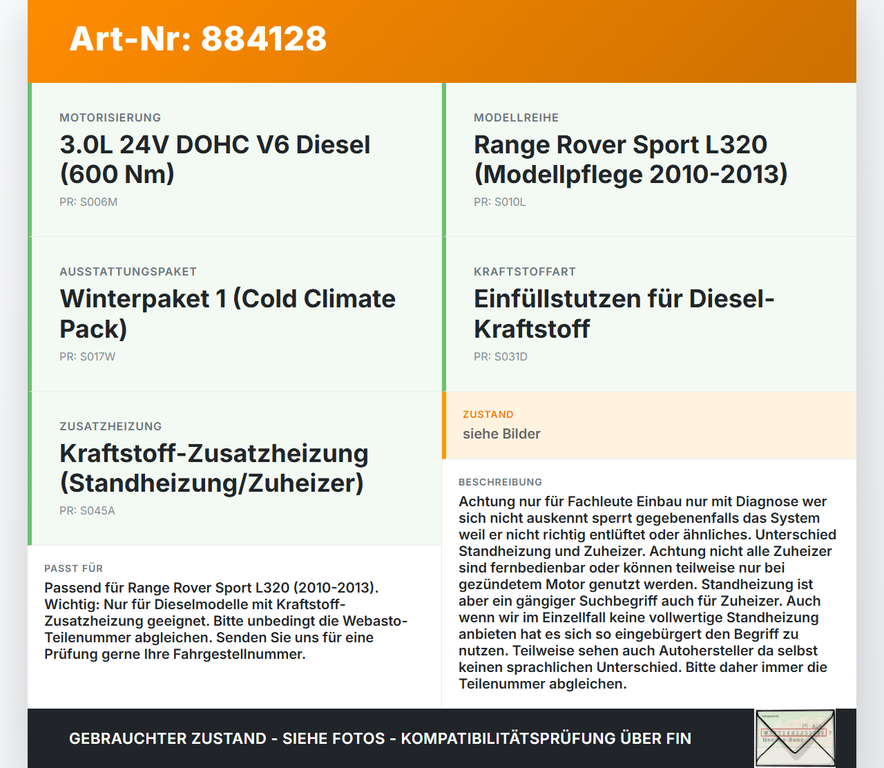 Range Rover Sport LS 10-13 Standheizung Webasto Thermo Top V 44W 5kW Range Rover Sport LS 10-13 21.10.2009 LR013937... Vorschau 3