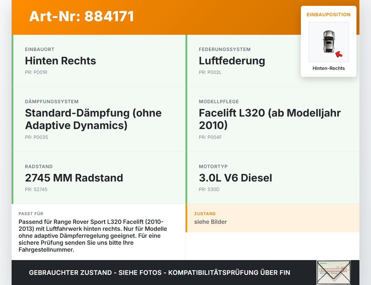 Range Rover Sport LS 10-13 Stossdämpfer Federbein Luftfahrwerk Hinten Rechts Range Rover Sport LS 10-13 21.10.2009... Vorschau 3