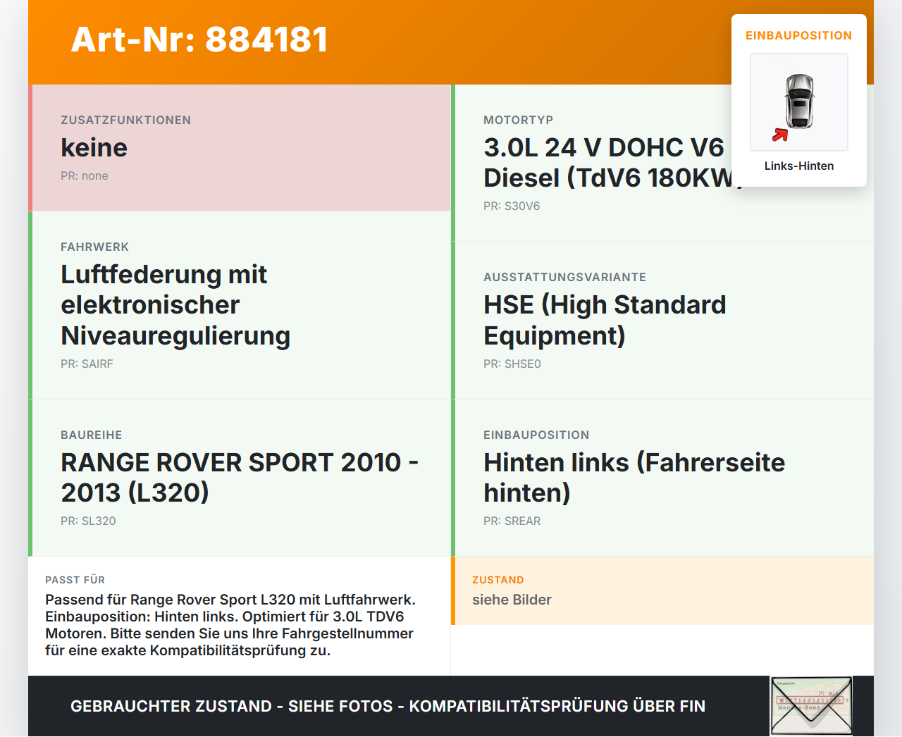 Range Rover Sport LS 10-13 TdV6 3,0 180KW Ventil Niveauregulierung Luftfahrwerk Links Hinten Range Rover Sport LS... Vorschau 3
