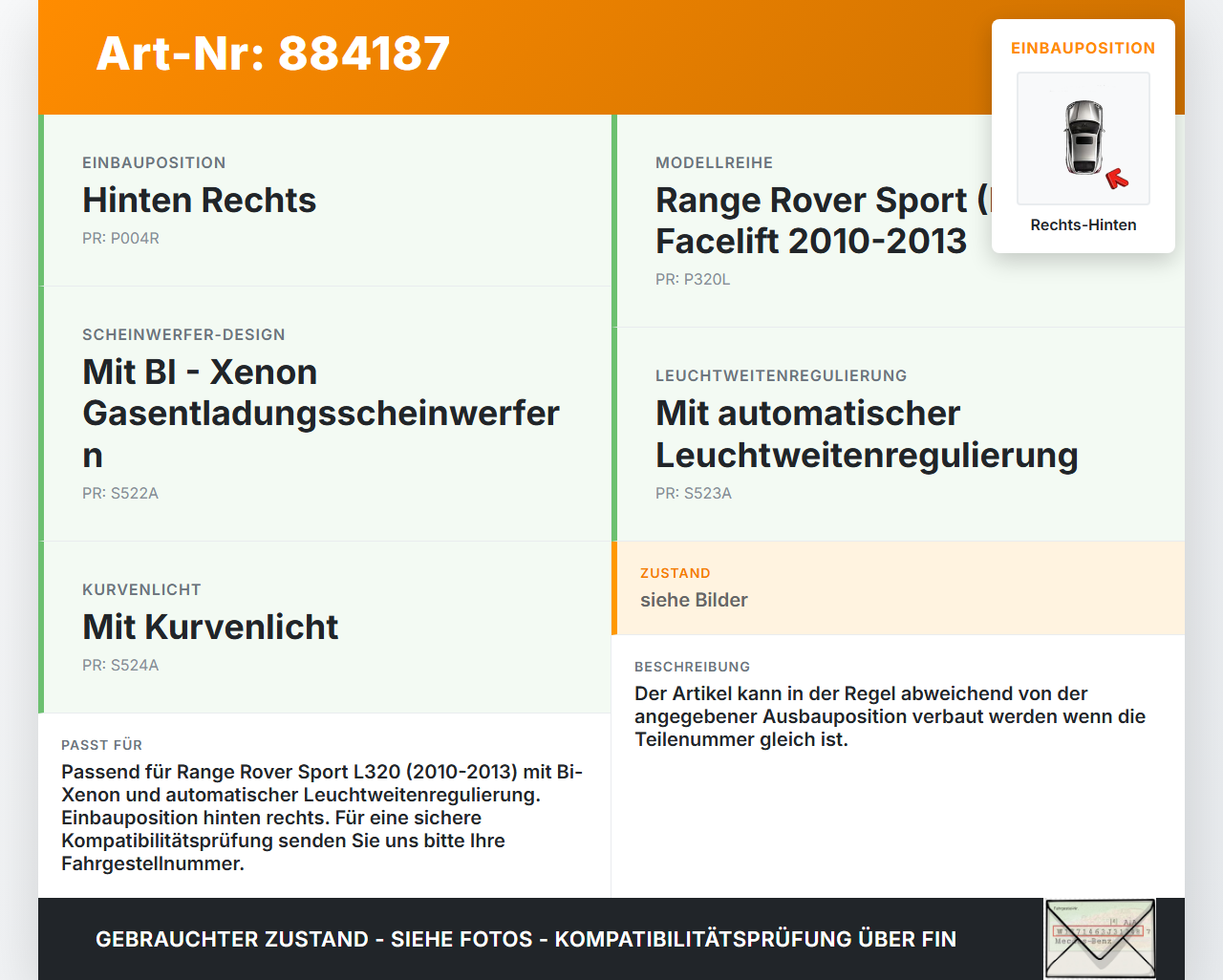 Range Rover Sport LS 10-13 Xenon LWR Sensor Neigung Rechts Hinten Range Rover Sport LS 10-13 21.10.2009... Vorschau 3