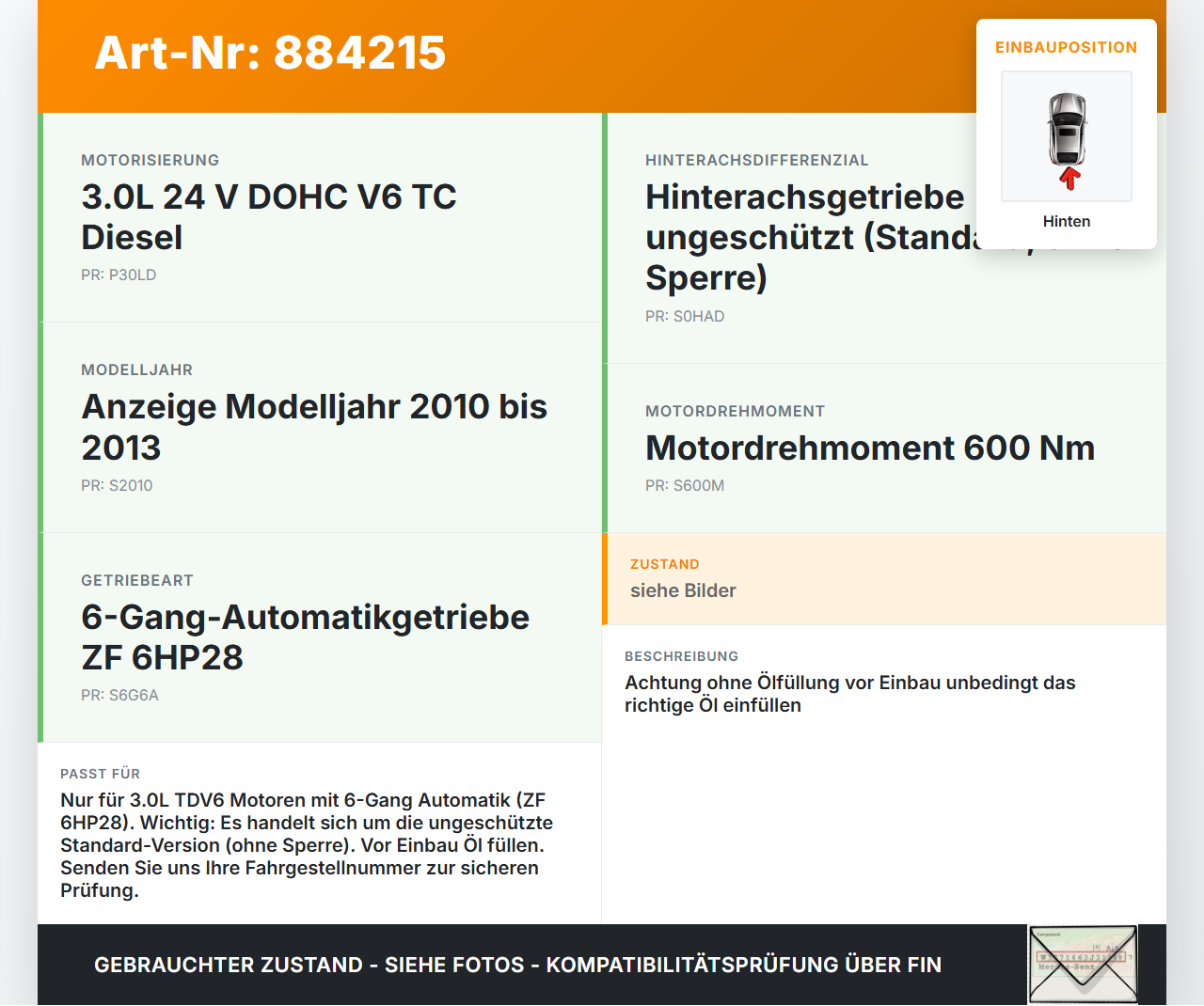 Range Rover Sport LS 10-13 TdV6 3,0 Differential Hinterachsgetriebe Hinten Range Rover Sport LS 10-13 21.10.2009... Vorschau 3
