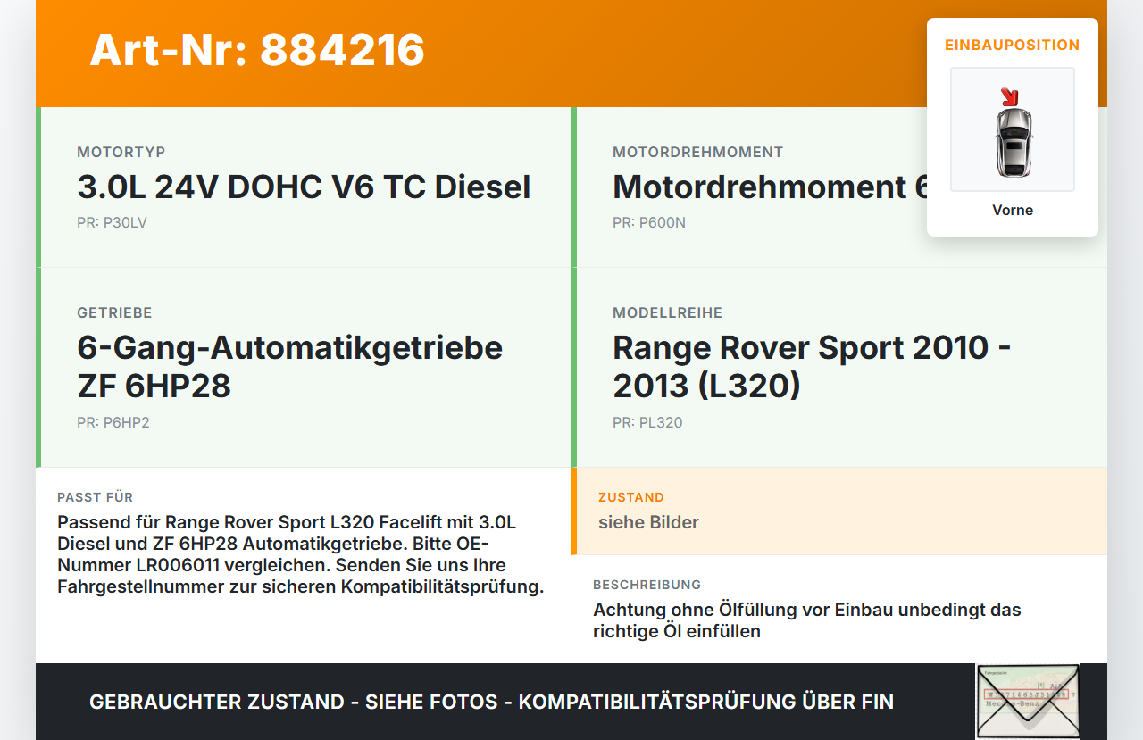 Range Rover Sport LS 10-13 TdV6 3,0 180KW Differential Vorderachsgetriebe Vorne Range Rover Sport LS 10-13... Vorschau 3
