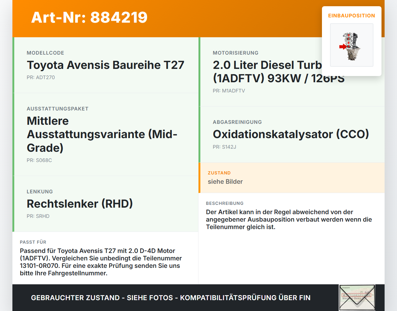 Toyota Avensis T27 08-11 2,0 93KW 1ADFTV Kolben mit Pleuel Pos A Toyota Avensis T27 08-11 24.04.2009 131010R070... Vorschau 3