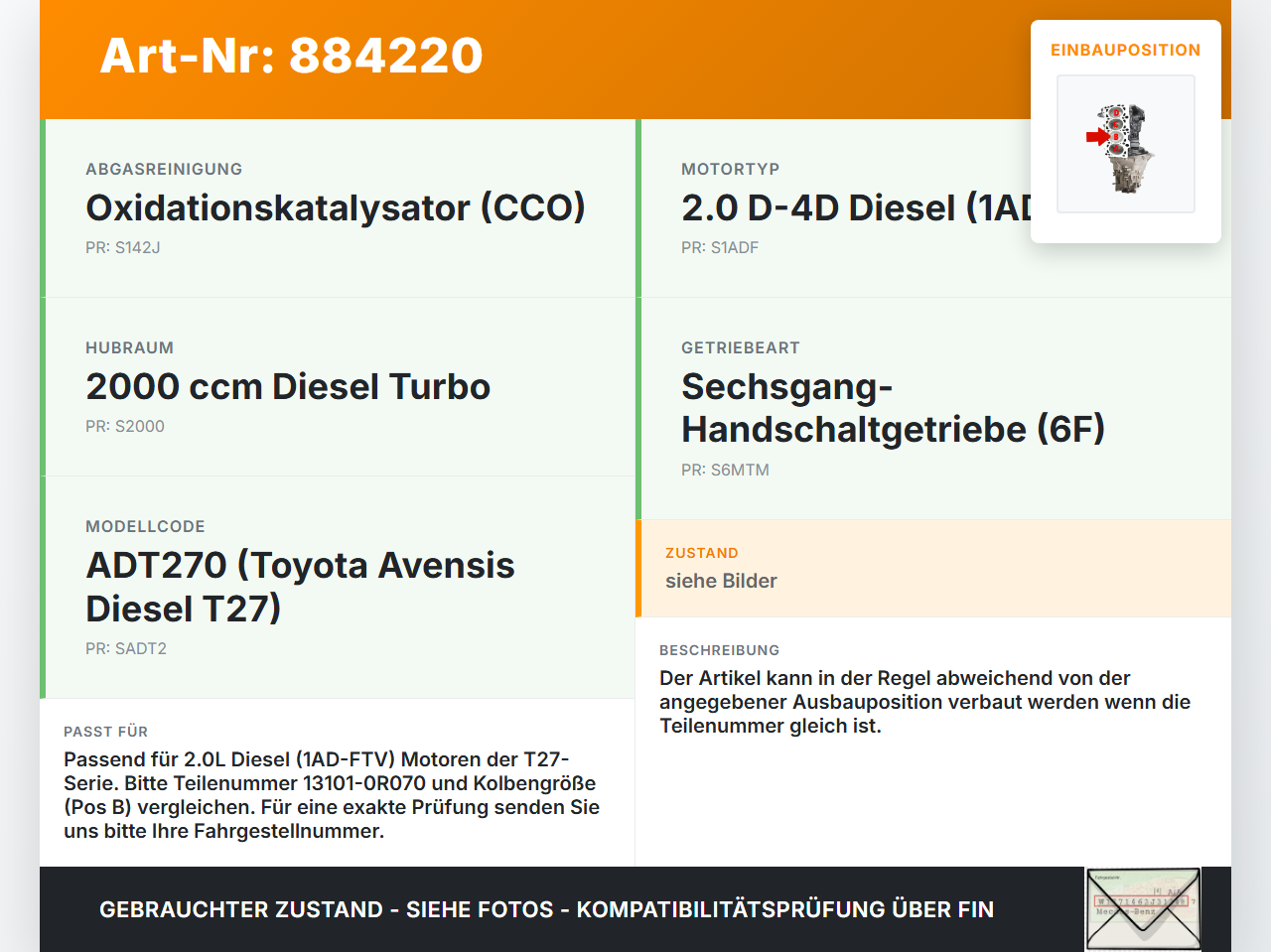 Toyota Avensis T27 08-11 2,0 93KW 1ADFTV Kolben mit Pleuel Pos B Toyota Avensis T27 08-11 24.04.2009 131010R070... Vorschau 3