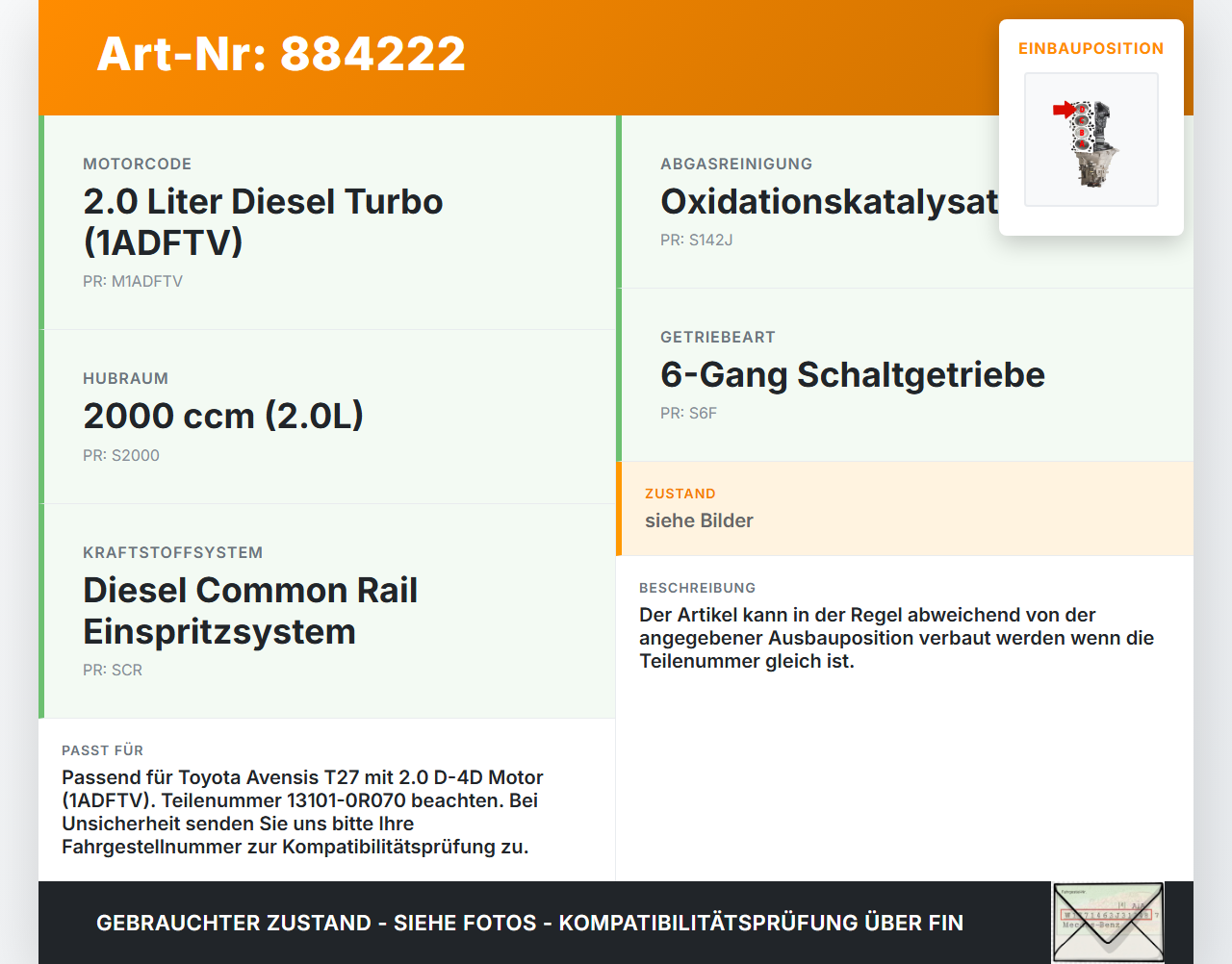 Toyota Avensis T27 08-11 2,0 93KW 1ADFTV Kolben mit Pleuel Pos D Toyota Avensis T27 08-11 24.04.2009 131010R070... Vorschau 3
