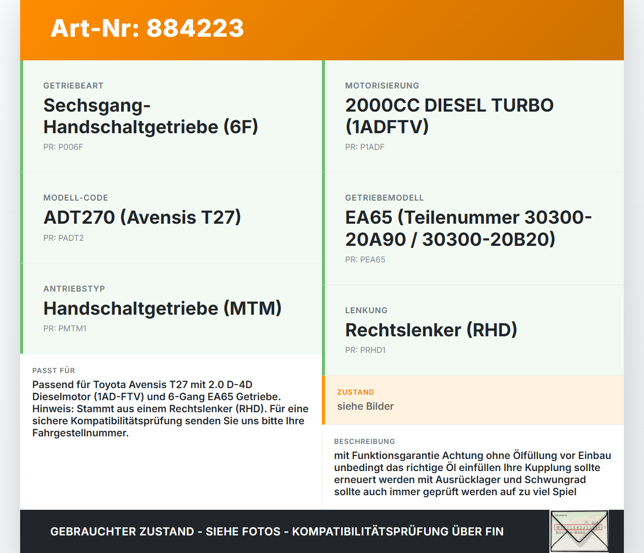 Toyota Avensis T27 08-11 2,0 93KW EA65 Schaltgetriebe Getriebe Toyota Avensis T27 08-11 24.04.2009 3030020A90... Vorschau 3