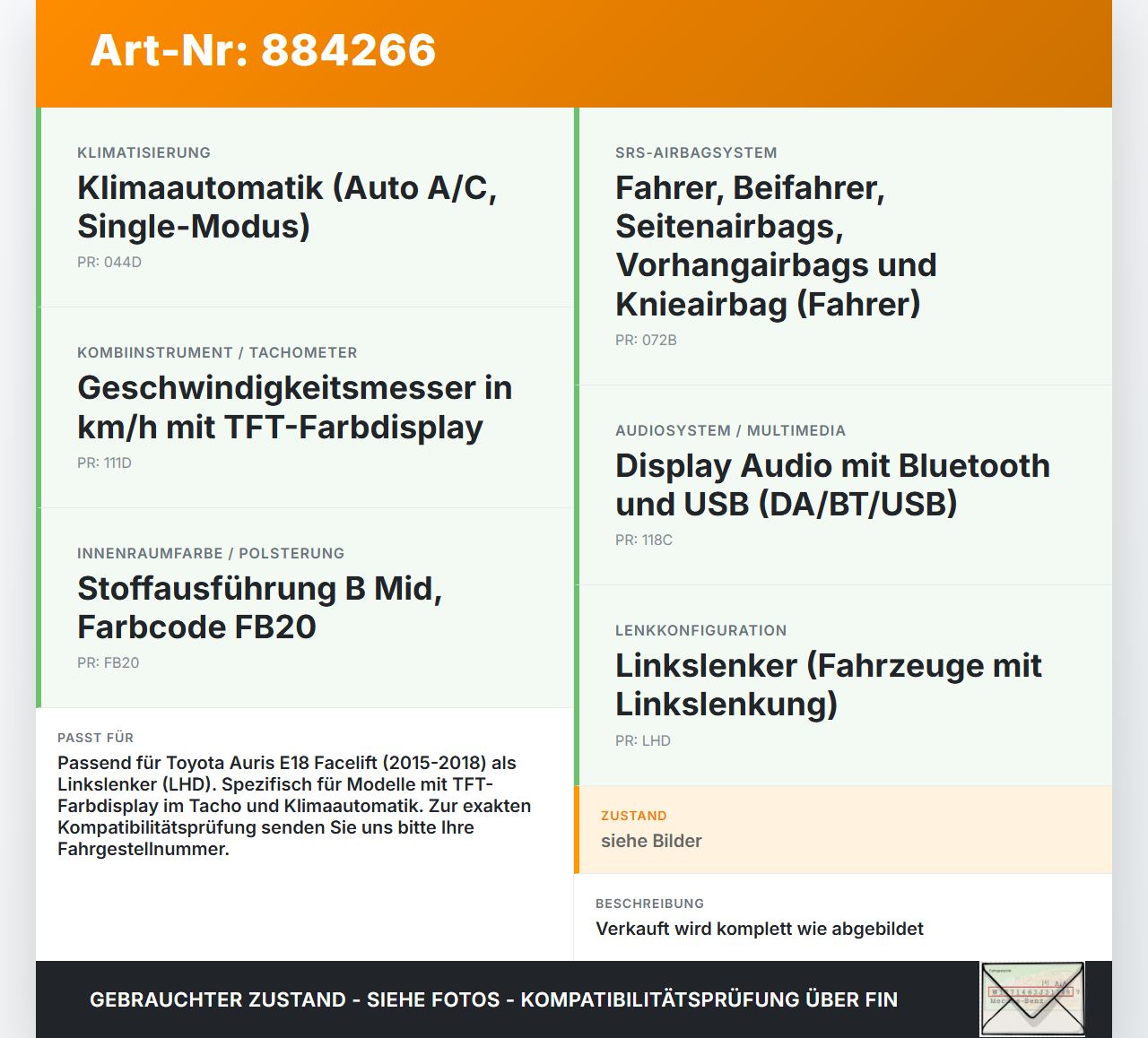 Toyota Auris E18 15-18 Armaturenbrett Panel komplett Toyota Auris E18 15-18 01.06.2015 gebraucht Vorschau 3