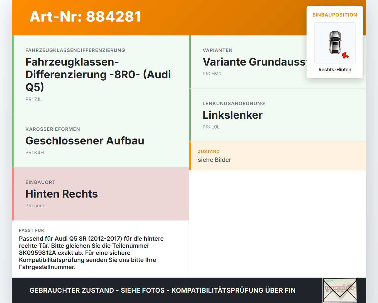 Audi Q5 8R 12-17 Fensterhebermotor Rechts Hinten Audi Q5 8R 12-17 26.10.2016 919813-201 8K0959812A 1036-919813-201... Vorschau 3