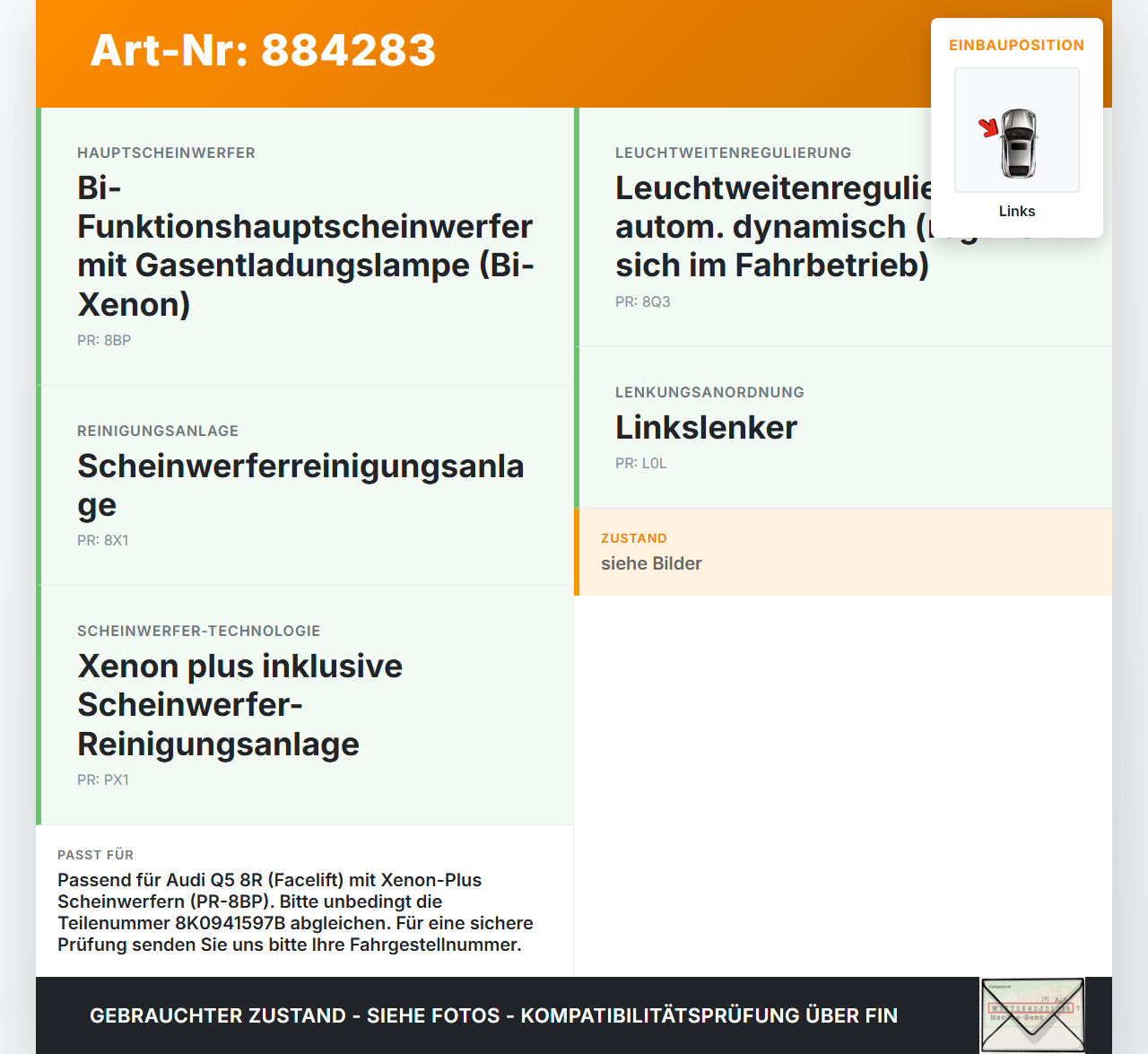 Audi Q5 8R 12-17 Xenon Vorschaltgerät Links Audi Q5 8R 12-17 26.10.2016 8K0941597B 4UM154367 gebraucht Vorschau 3