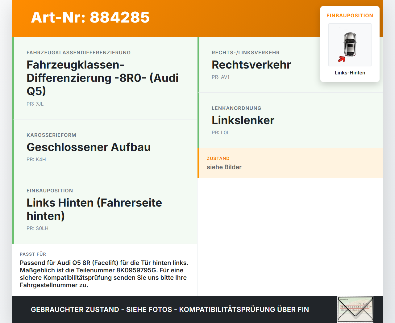 Audi Q5 8R 12-17 Steuergerät ECU Modul Türsteuergerät Links Hinten Audi Q5 8R 12-17 26.10.2016 8K0959795G... Vorschau 3
