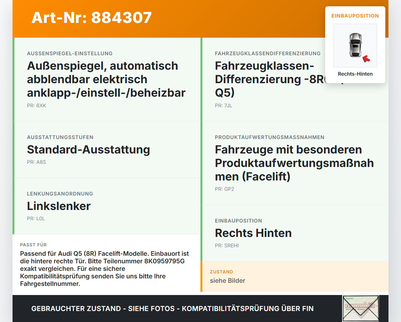 Audi Q5 8R 12-17 Steuergerät ECU Modul Türsteuergerät Rechts Hinten Audi Q5 8R 12-17 26.10.2016 8K0959795G... Vorschau 3