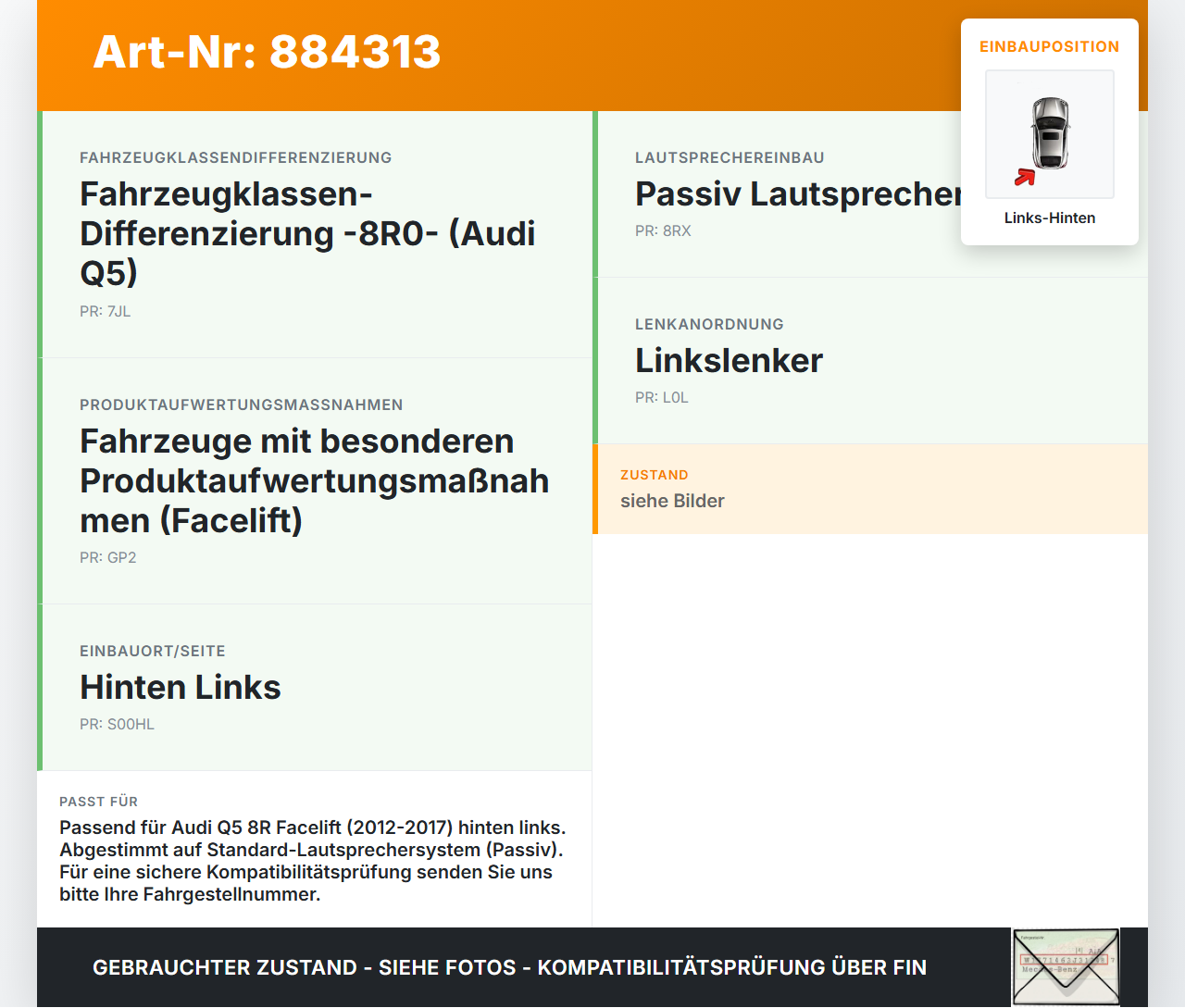 Audi Q5 8R 12-17 Kabelbaum für Tür und Fensterheber Links Hinten Audi Q5 8R 12-17 26.10.2016 8R0971687AH gebraucht Vorschau 3