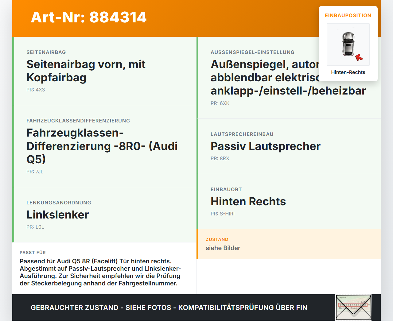 Audi Q5 8R 12-17 Kabelbaum Leitungssatz für Tür und Fensterheber Hinten Rechts Audi Q5 8R 12-17 26.10.2016... Vorschau 3