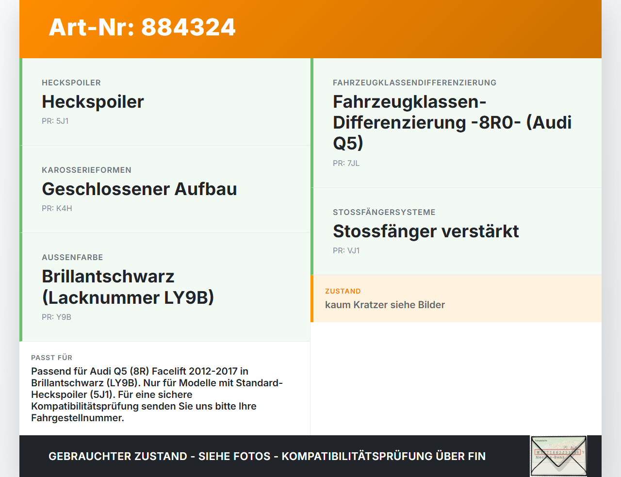 Audi Q5 8R 12-17 Spoiler für Heckklappe LY9B Audi Q5 8R 12-17 26.10.2016 8R0827933C 806793000 gebraucht Vorschau 3